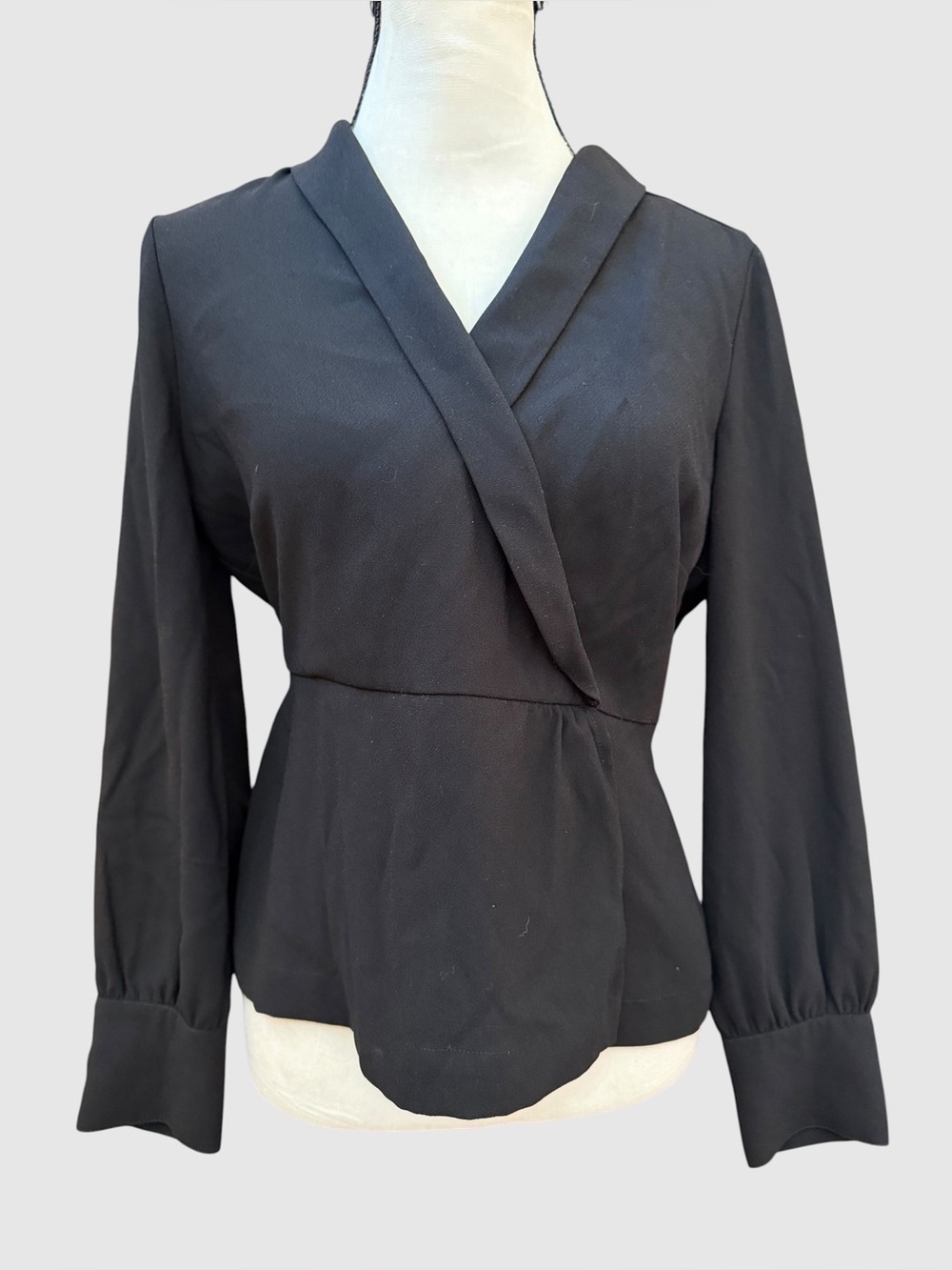 J Crew black drapey faux wrap top